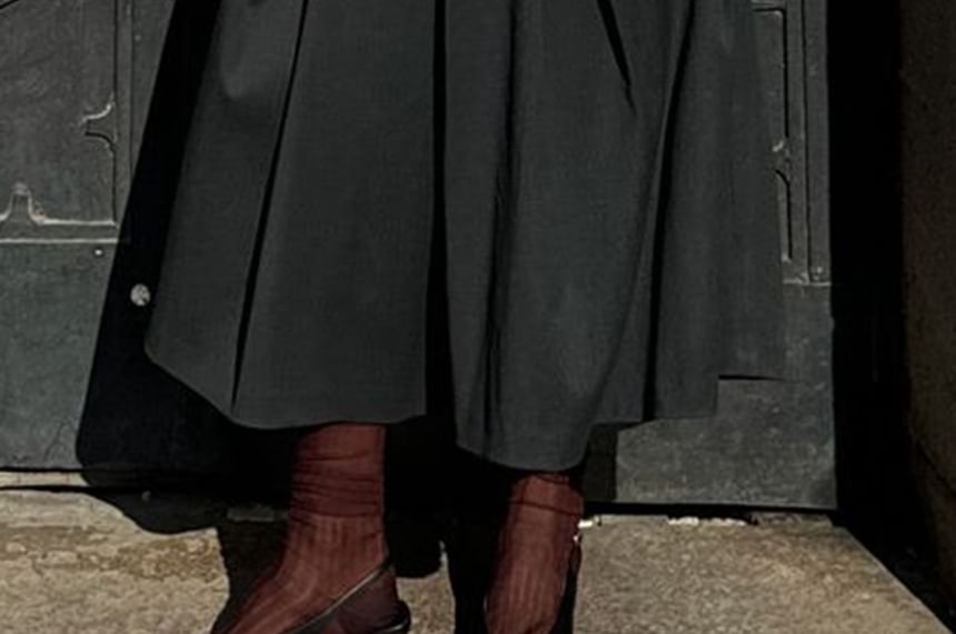 Pleated A-Line Midi Skirt High Waist