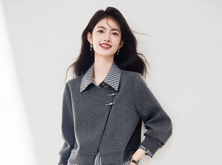 Mock Neck Striped Sweatshirt and Midi Skirt Set