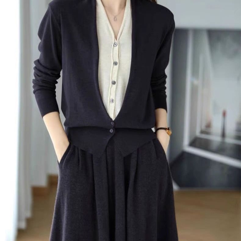 Knit Top and Maxi A-Line Skirt Set Long-Sleeve