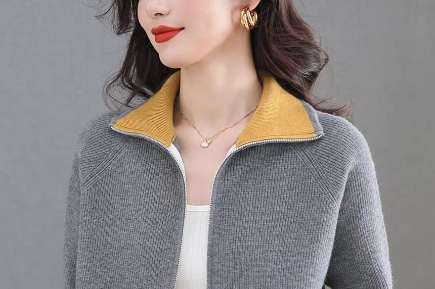 Zip-Up Plain Cardigan