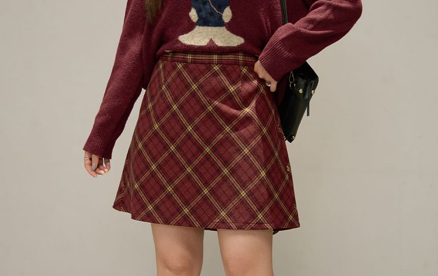 High Rise Plaid A-Line Skirt Various Designs