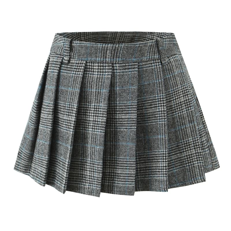 High Waist Houndstooth Pleated Mini A-Line Skirt