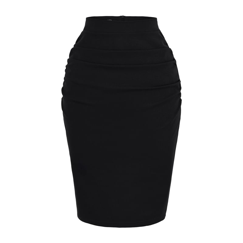 Ruched Slit Pencil Skirt High Rise