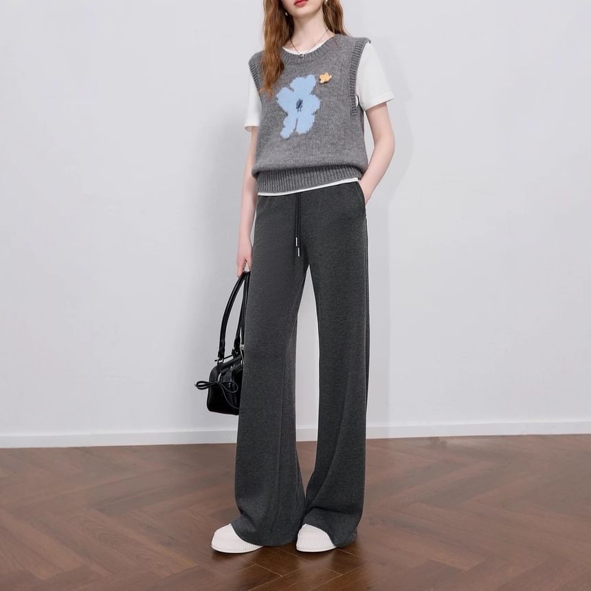 Drawstring Waist Plain Loose Fit Pants