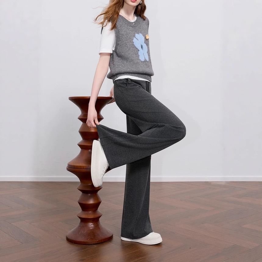 Drawstring Waist Plain Loose Fit Pants