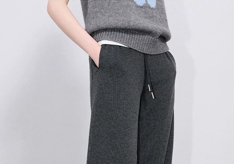 Drawstring Waist Plain Loose Fit Pants