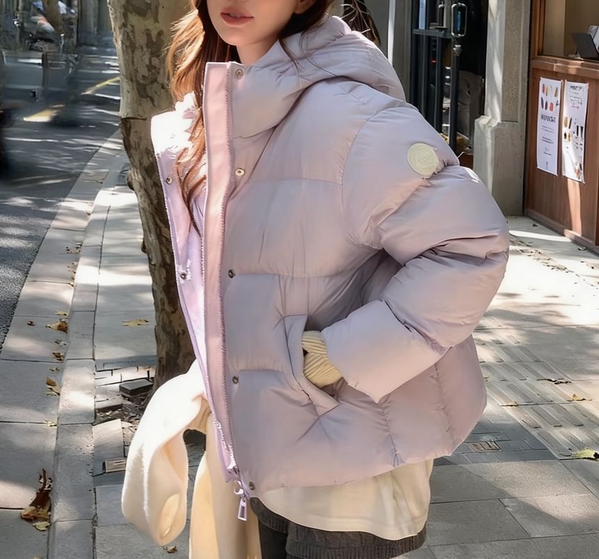 Plain Hooded Down Zip Puffer Jacket