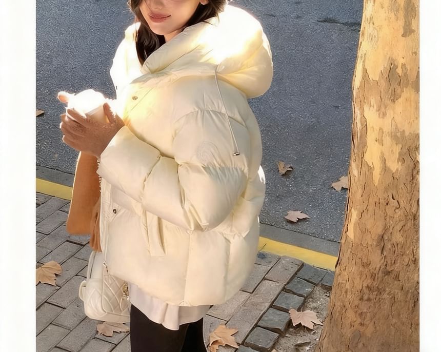 Plain Hooded Down Zip Puffer Jacket