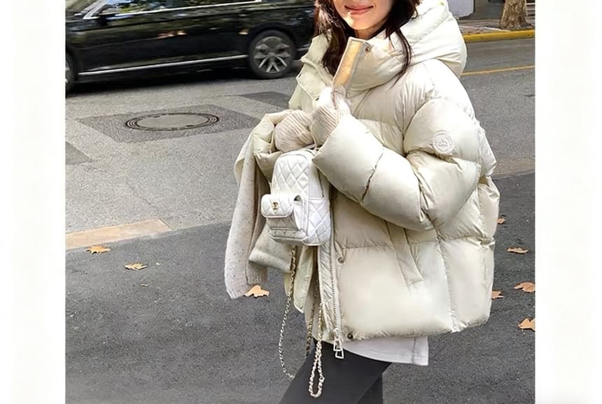 Plain Hooded Down Zip Puffer Jacket