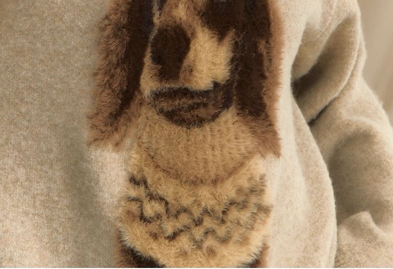 Collar Asymmetrical Henley Dog Jacquard Sweater