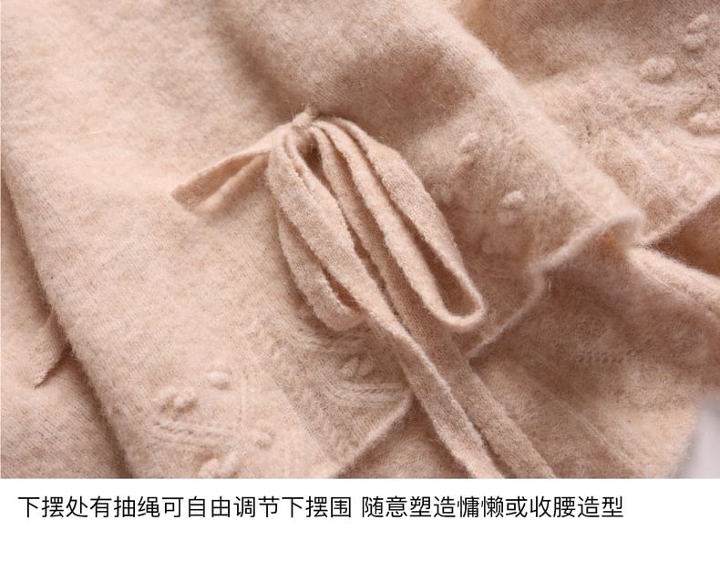 V-Neck Melange Drawstring Sweater