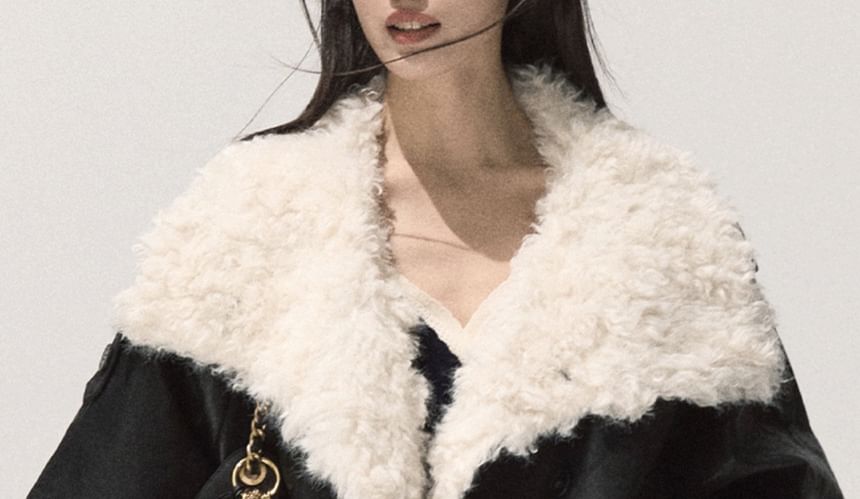 Collar Two Tone Fleece-Lined Double-Breasted Jacket