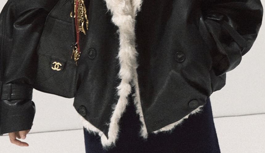 Collar Two Tone Fleece-Lined Double-Breasted Jacket