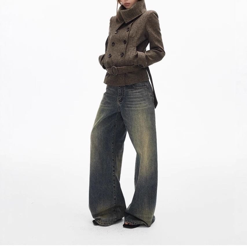 Turtleneck Belted Double-Breasted Jacket