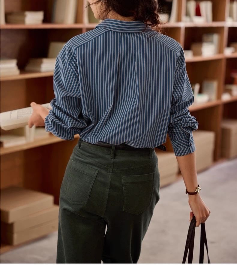 Long-Sleeve Striped Pocket Detail Shirt