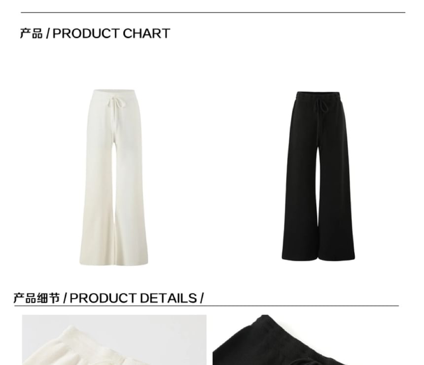 V-Neck Embroidered Ribbed Sweater / Drawstring Waist Plain Bootcut Pants / Striped Scarf