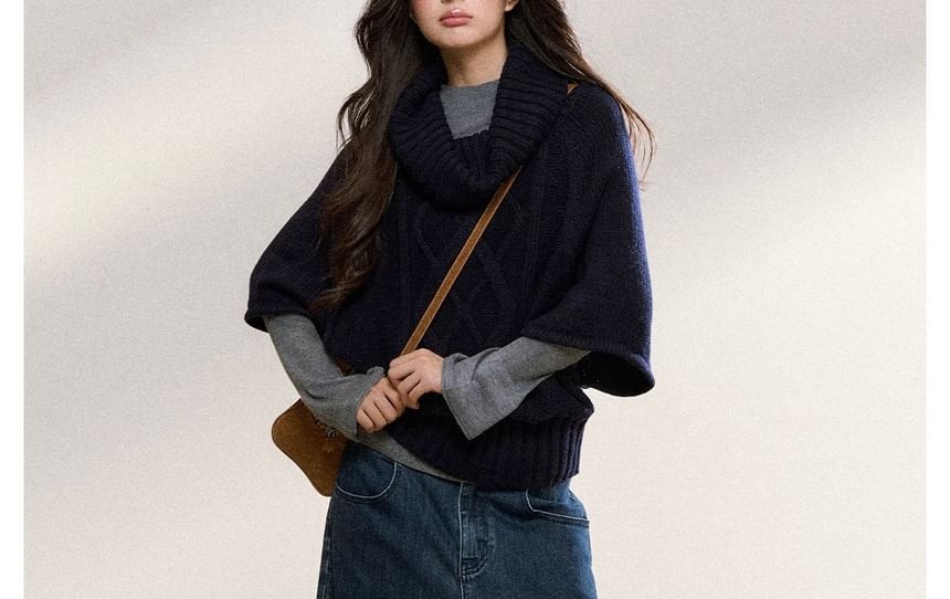 Long-Sleeve Mock Neck Melange Knit Top / 3/4-Sleeve Plain Sweater / Scarf / Set