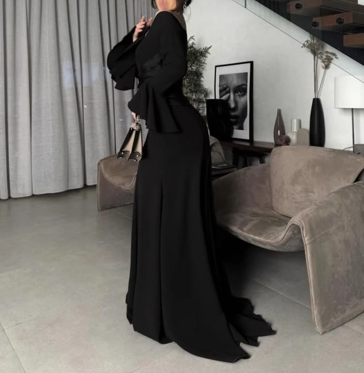 Bell Sleeve Off Shoulder Ruched Panel Satin Maxi Mermaid Dress