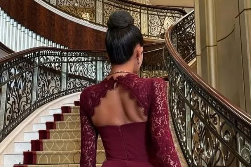 Long Sleeve Square Neck Plain Cutout Back Panel Lace Maxi Sheath Dress