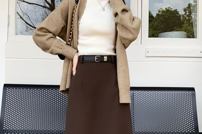 Midi Pencil Skirt High Waist Plain