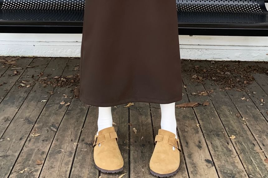 Midi Pencil Skirt High Waist Plain