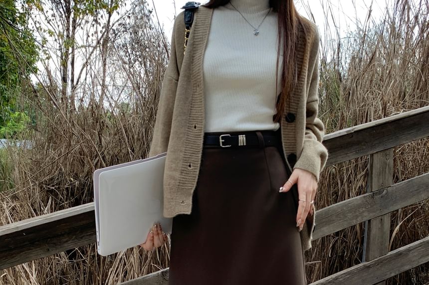 Midi Pencil Skirt High Waist Plain