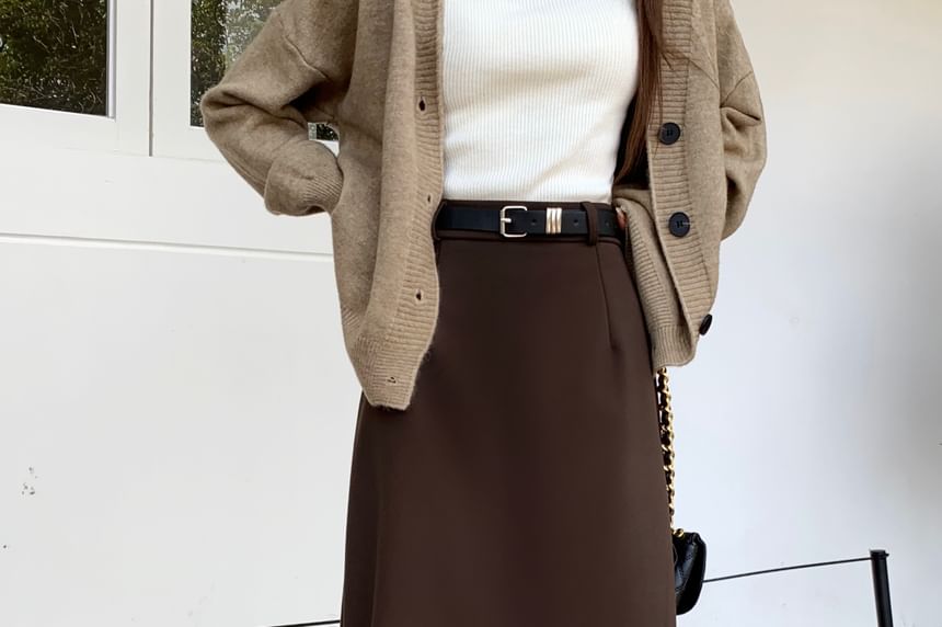 Midi Pencil Skirt High Waist Plain