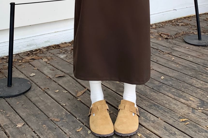 Midi Pencil Skirt High Waist Plain