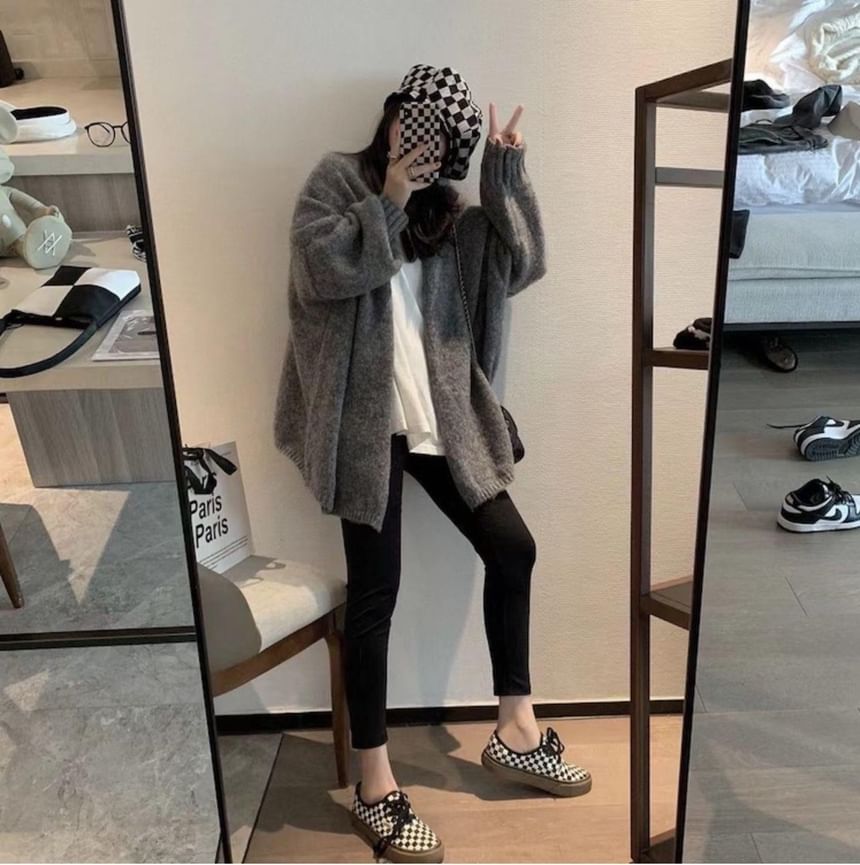 Open Front Plain Cardigan
