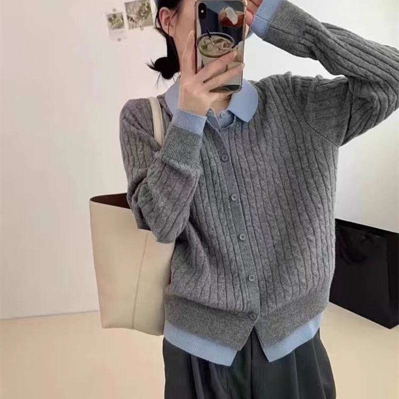 Collared Two Tone Cardigan