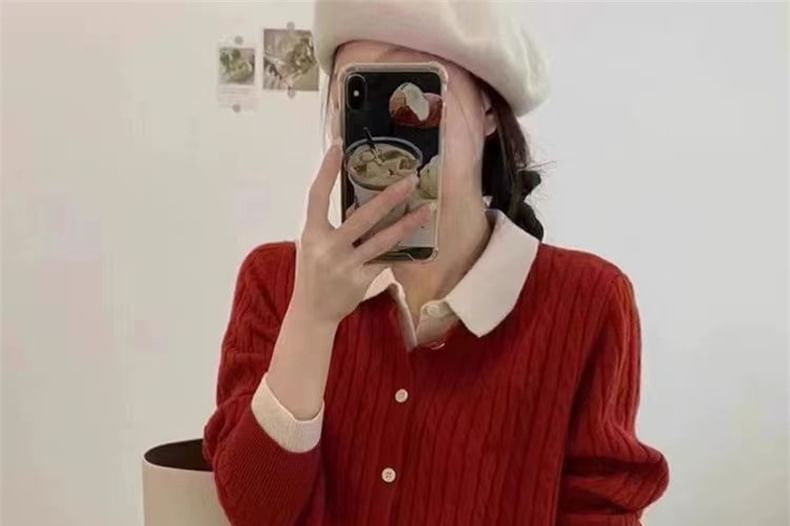Collared Two Tone Cardigan