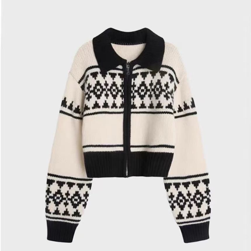 Jacquard Zip-Up Cardigan