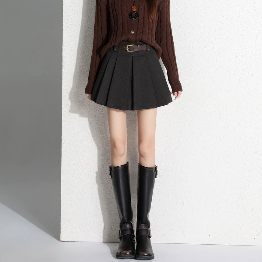 High Waist Plain Mini Pleated Skirt