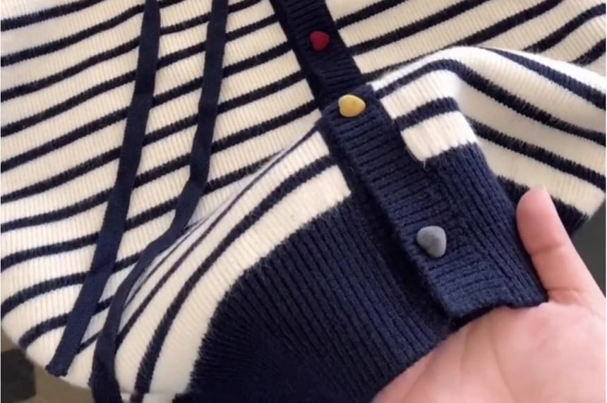Striped Drawstring Hooded Cardigan