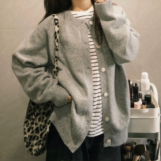 Crew Neck Melange Cardigan