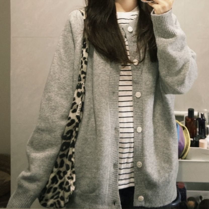 Crew Neck Melange Cardigan