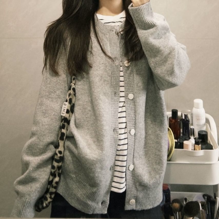 Crew Neck Melange Cardigan
