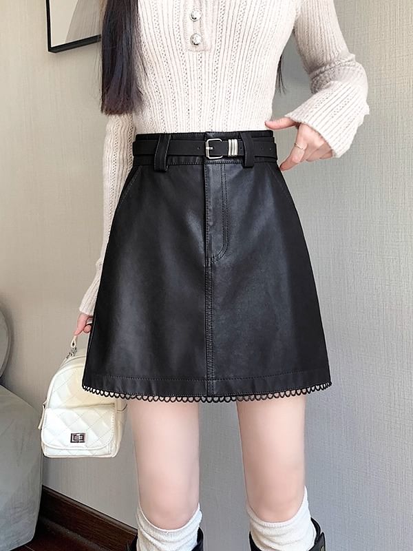 Faux Leather Mini Skirt High Rise