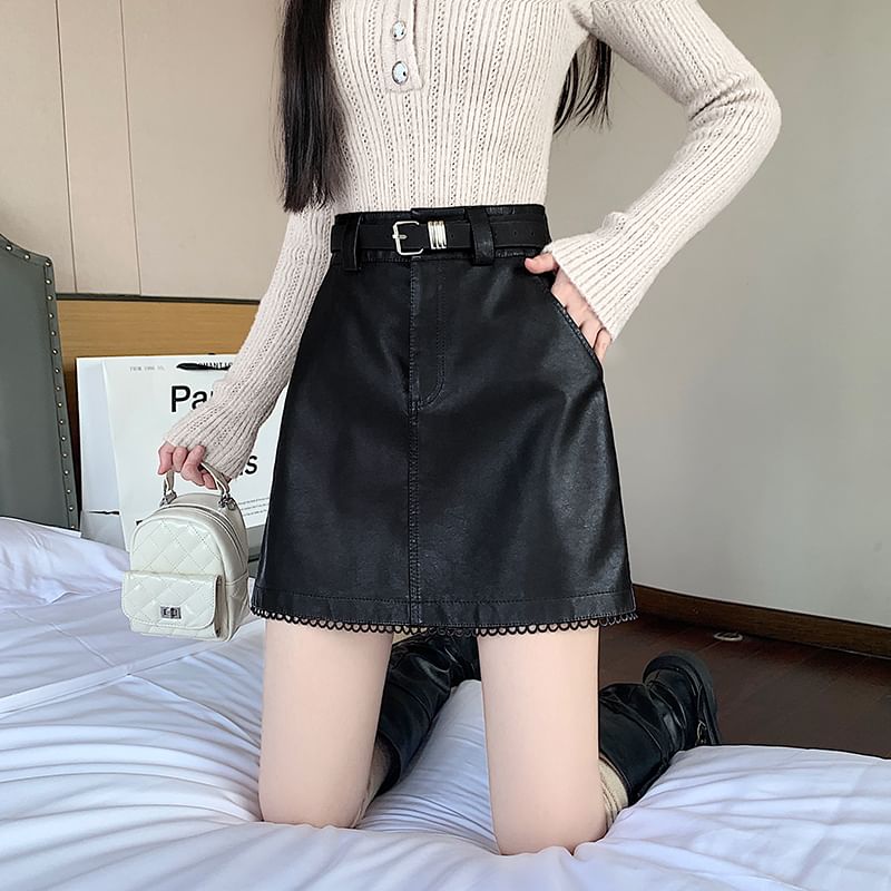 Faux Leather Mini Skirt High Rise
