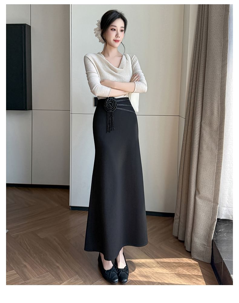 High Rise Maxi Mermaid Skirt Plain