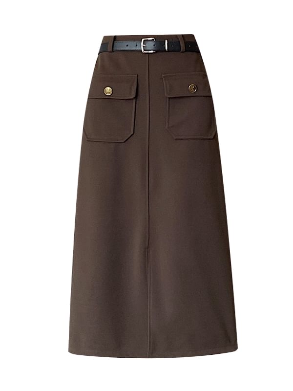 High Rise Plain Midi Skirt