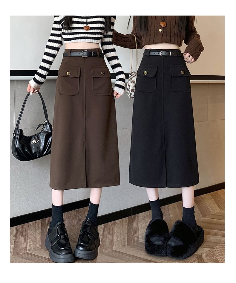 High Rise Plain Midi Skirt