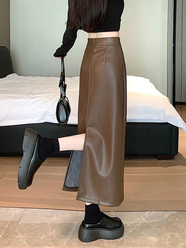 Faux Leather Maxi Skirt High Rise