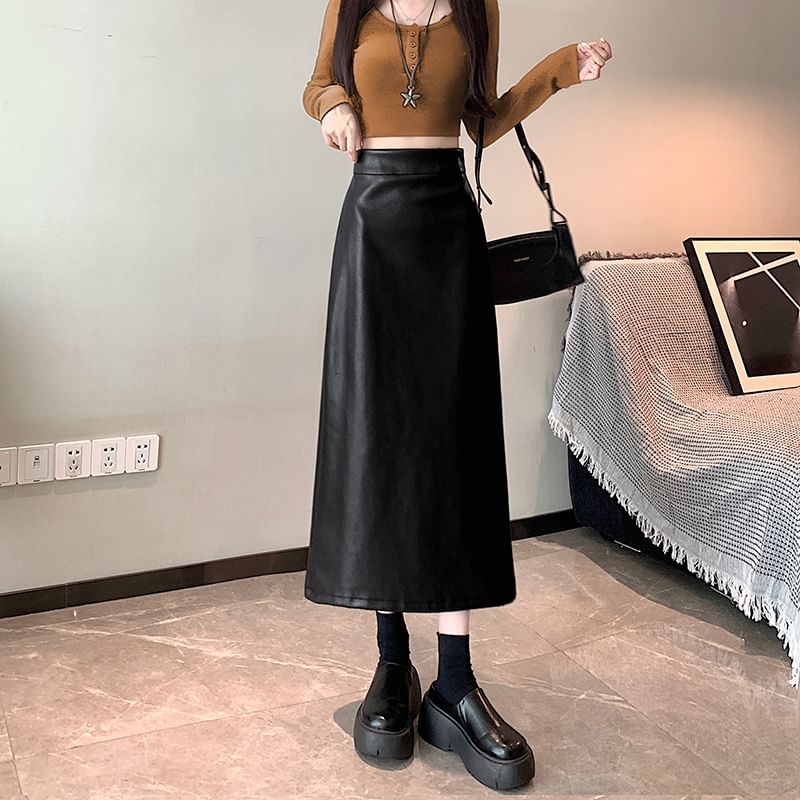 Faux Leather Maxi Skirt High Rise