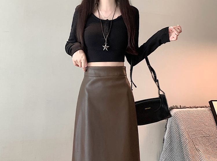 Faux Leather Maxi Skirt High Rise