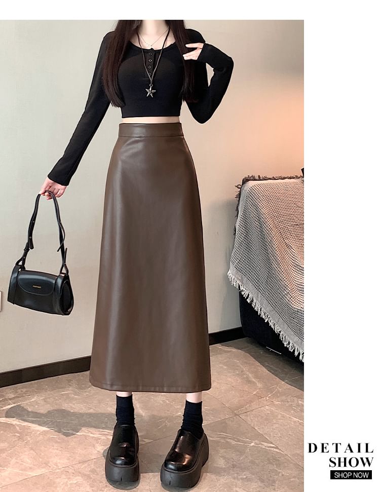 Faux Leather Maxi Skirt High Rise