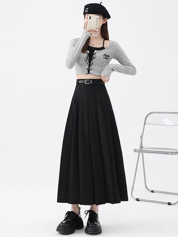 High Rise Maxi A-Line Skirt Plain