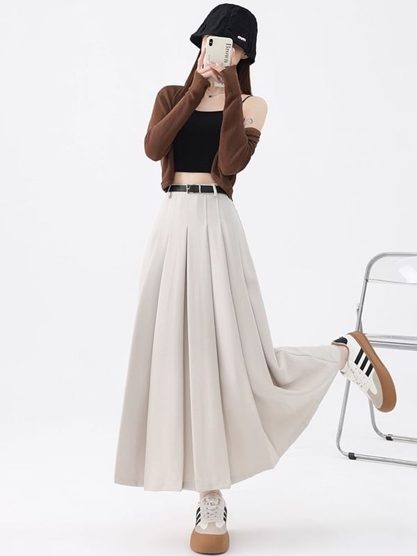 High Rise Maxi A-Line Skirt Plain