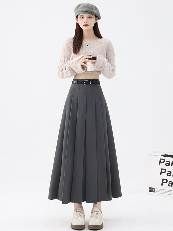 High Rise Maxi A-Line Skirt Plain