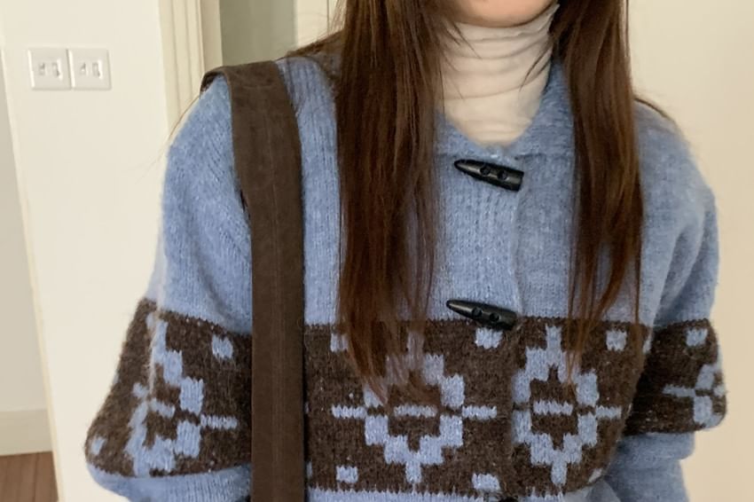 Collared Jacquard Toggle Cardigan